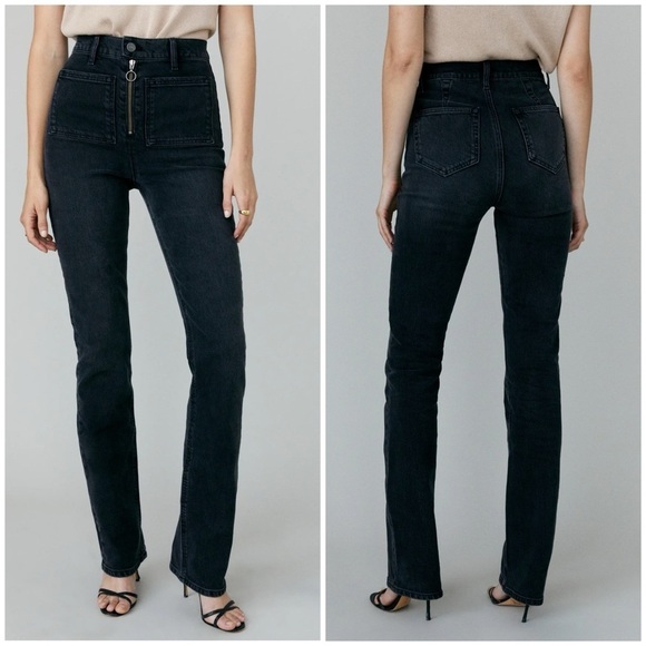 Reformation Peyton Zip Ultra High Rise Bootcut Jeans Solana Washed Black 25 - Picture 1 of 14